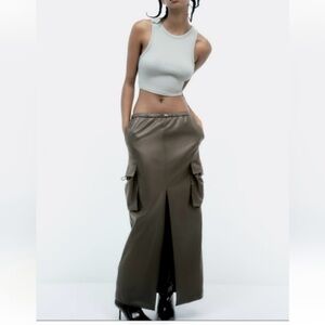 Green Faux Leather Cargo Skirt